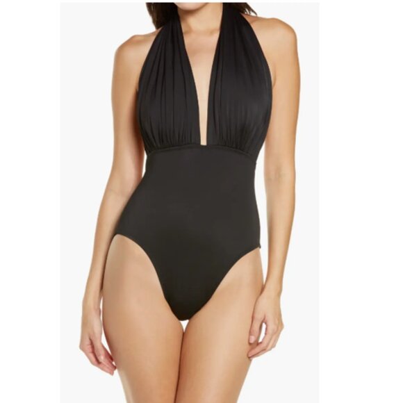 Norma Kamali Halter Low Back Mio One Piece Swimsuit Size XL and XS - Picture 1 of 13